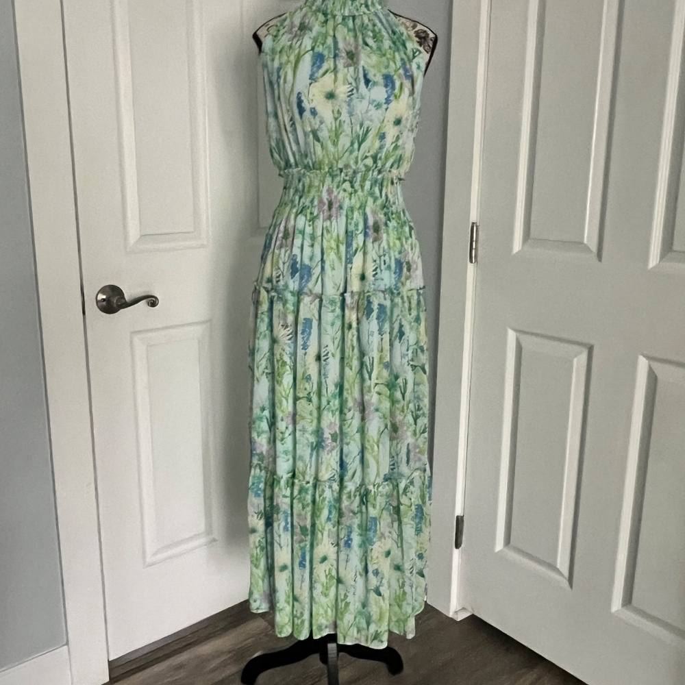 Taylor dress size 4,  Floral Halter Maxi Dress - Green Pink Blue